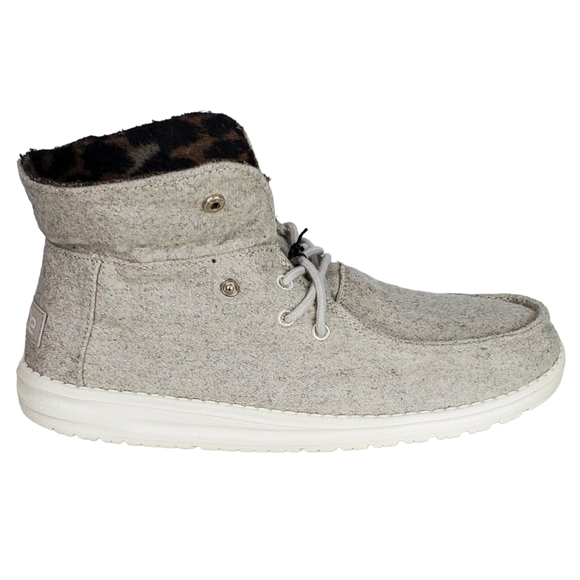 NWB Hey Dude britt wool blend ankle high fold booties cream cheetah size 10 - Picture 5 of 13